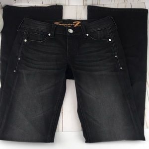 Seven7 Black Flare Cut Jeans Distressed